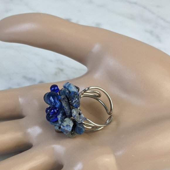 BLUE STONE Nugget Cluster Adjustable Ring - Picture 4 of 12